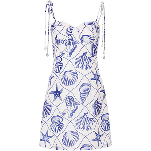 sincethen法式吊带裙海边度假穿搭连衣裙蓝色海岛小个子裙子女夏