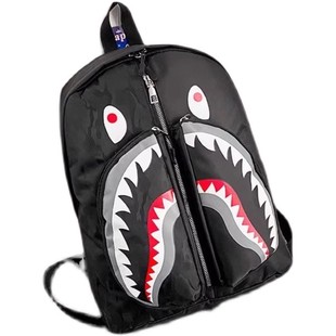 2025新款鲨鱼书包欧美个性涂鸦学生双肩背包男女款时尚潮流双肩包