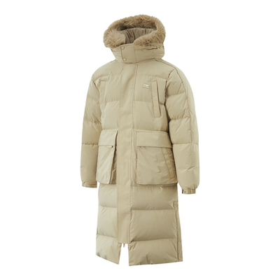 李宁羽绒服东北零下女款冬季鸭绒过膝长款连帽带毛领情侣AYMU177