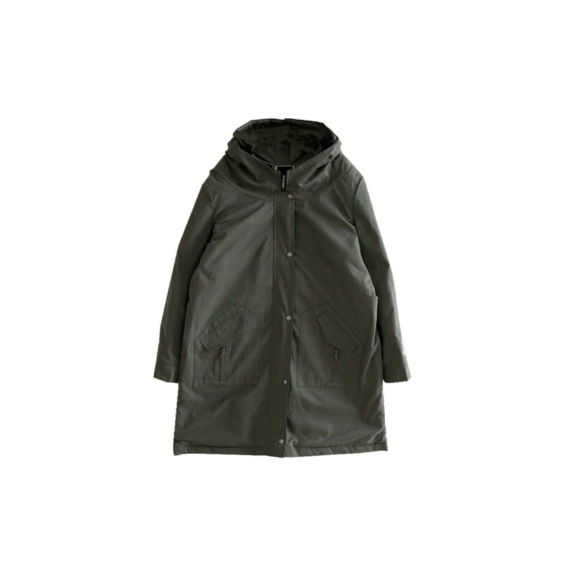 D29韩国女装新品2026夹棉中长款简约戴帽秋冬女风衣保暖外套棉服