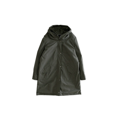 D29韩国女装新品2026夹棉中长款简约戴帽秋冬女风衣保暖外套棉服