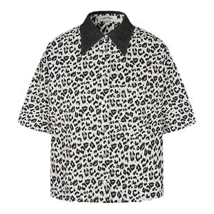 MOUSSY 夏季新品美式辣妹风撞色折边豹纹衬衫女028ISA30-2391