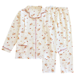 绉布月子服春秋夏季薄款产后纯棉孕妇长袖哺乳加肥怀孕期家居服