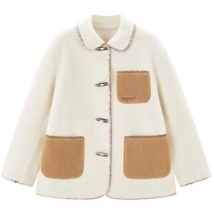 【商场同款】乐町2024冬季新款仿羊羔毛牛角扣毛绒外套C2AEE4201
