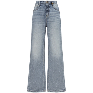 FF仿佛牛仔裤2025年春季新款做旧高腰宽松显瘦复古阔腿天丝直筒裤