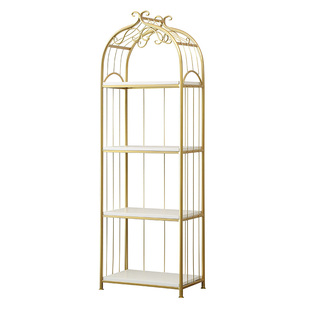 北欧置物架金色铁艺客厅收纳架多层落地隔板架书架轻奢美甲展示架