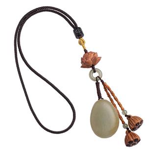 沐匙和田玉汽车挂件高级新款高档桃木莲花平安玉石车载饰品挂饰