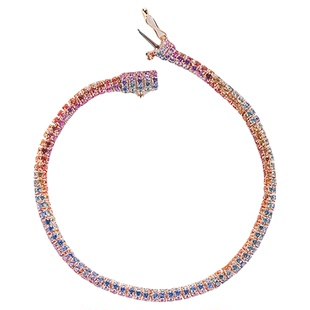 私意珠宝 天然彩宝手链渐变色彩虹时尚18K金钻石手环彩蓝宝定制