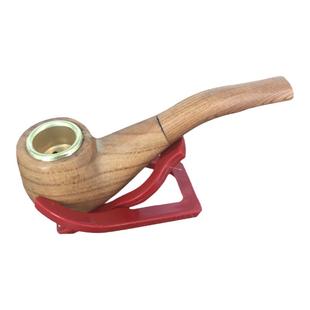 便携实木烟斗 纯木质弯式老式旱烟袋金属锅子 男士烟杆便携