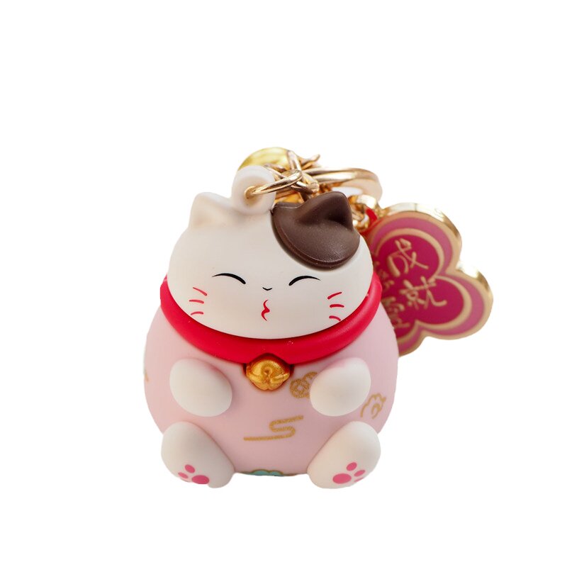 卡通立体招财猫锌合金PVC钥匙扣