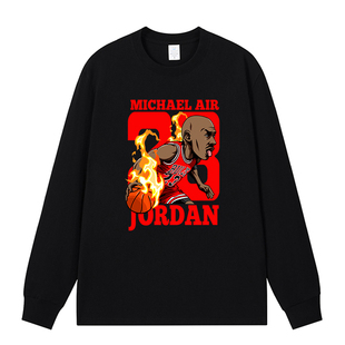 公牛23号BULLS美式T恤街头嘻哈潮牌复古印花重磅纯棉宽松长袖定制