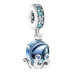 Pandora潘多拉穆拉诺玻璃可爱章鱼串饰蓝色海洋礼物