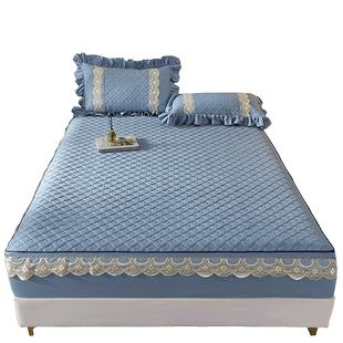 四季通用夹棉蕾丝花边床笠三件套180x220cm加厚全包床垫套1.5床罩