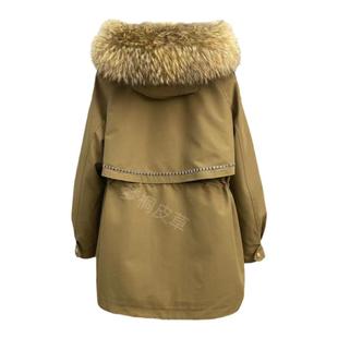 雾灰河畔小个子女冬季派克服短款可拆卸獭兔毛内胆皮草外套女装