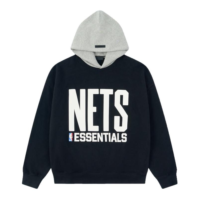 NBA NETS X FEAR OF GOD ESSENTIALS篮网队联名款长袖连帽卫衣男