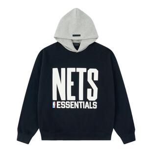 NBA NETS X FEAR OF GOD ESSENTIALS篮网队联名款长袖连帽卫衣男