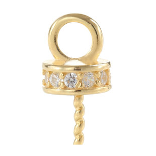 珍珠DIY配件 S925银奶嘴锆石吊坠扣头18K金扣子 手工项坠挂件空托