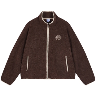 Champion冠军仿羊羔绒外套女25冬季立领加绒短开衫上衣休闲保暖潮