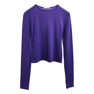 现货TALK TALK韩国东大门女秋冬季圆领长袖短款高腰羊毛打底衫T恤