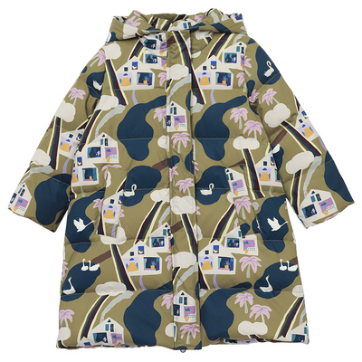 童装女90鹅绒外套印花中长款