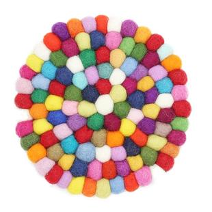 出口日本手工创意灰彩色球球羊毛毡茶杯垫吸水隔热垫圣诞礼物装饰