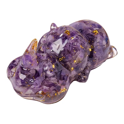 天然水晶碎石犀牛树脂滴胶摆件
