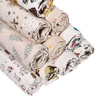 5米价 棉麻印花布料批发布diy格子桌布ins少女心窗帘布背景挂布