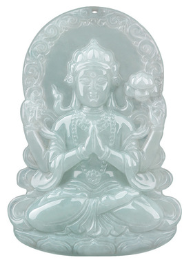 天然A货冰种翡翠四臂观音吊坠