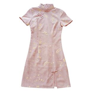 旗袍女小个子日常上班可穿紫色高级感年轻款2026新款夏季修身短款