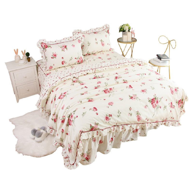 全棉纯棉床裙四件套床上用品田园公主风碎花ins风床单花边被套