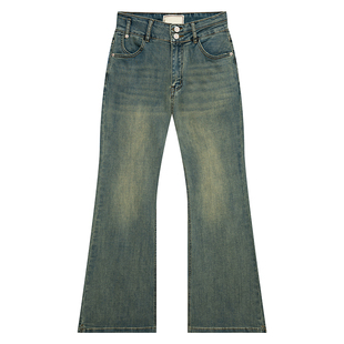 橘子树在哪儿美式复古双扣微喇牛仔裤女秋冬高腰修身显瘦拖地长裤