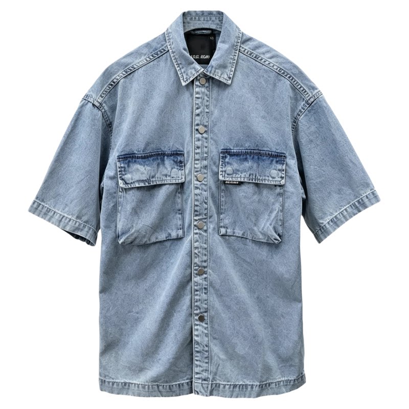 ABLEJEANS夏男休闲牛仔短袖衬衫