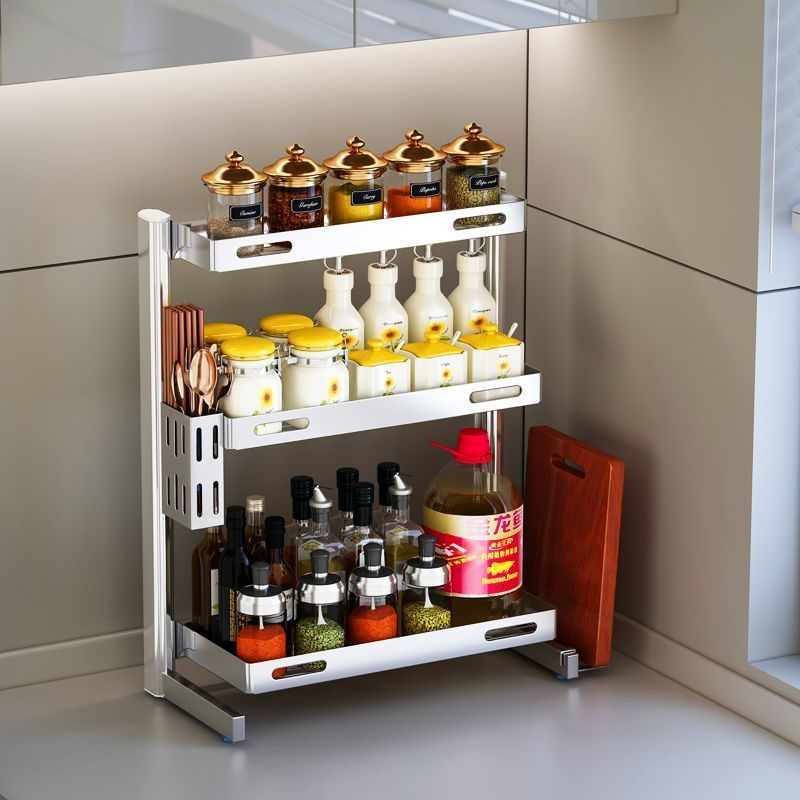 304不锈钢厨房调料置物架家用台面灶台三层盐油酱醋调味品收纳架