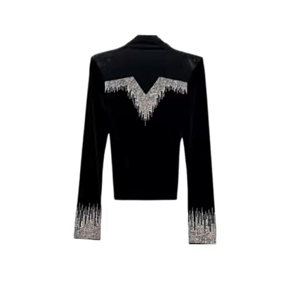 显瘦重工镶钻半高圆领长袖T恤