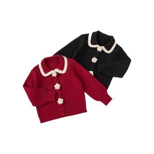 INSbobo女童毛衣红色儿童新年衣服女宝针织外套女孩开衫冬装童装