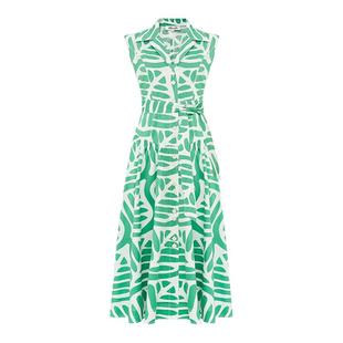 DVF2025秋季新款绿白棕榈叶度假图案连衣裙DS2T021