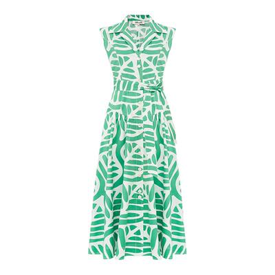 DVF绿白棕榈叶图案连衣裙