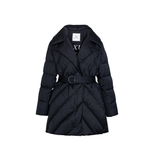 XG雪歌中长款黑色鹅绒羽绒服时尚冬季新款通勤简约翻领长袖外套女