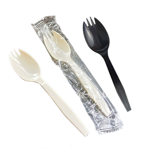 独立包装一次性勺子加厚黑色蛋糕水果捞叉勺白色饭勺酸奶沙拉叉匙