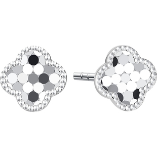 潮宏基铂雅铂金耳钉白金PT950四叶草镜面CNC龙鳞礼物女通勤百搭