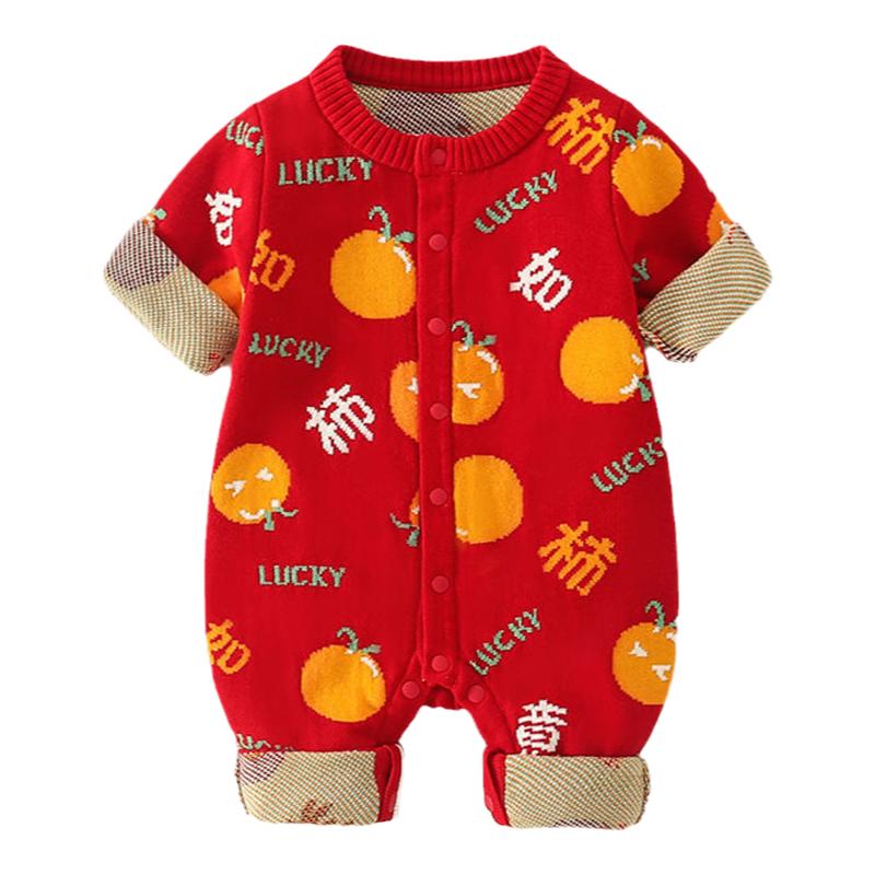 婴儿衣服春秋款冬季加绒毛衣男女宝宝洋气针织爬服纯棉纱线满月服