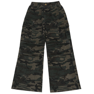 女童迷彩工装裤秋冬一体绒加厚中大童加绒阔腿裤初中生外穿长裤子