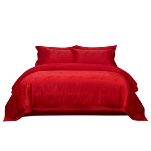 红豆高端红色婚庆四件套全棉结婚床上用品床单纯棉婚嫁被套喜庆
