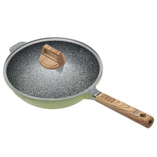 麦饭石锅不粘锅不沾炒锅家用小炒锅平底锅电磁炉燃气灶专用炒菜锅