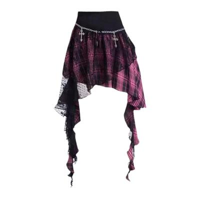 蕾丝拼接不规则裙摆辣妹短裙