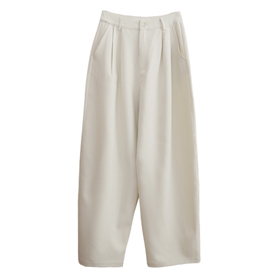 花吉米杏色高腰宽松休闲长裤