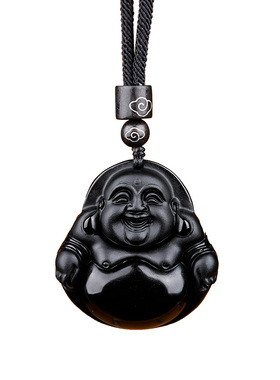 普陀山天然黑曜石弥勒佛吊坠