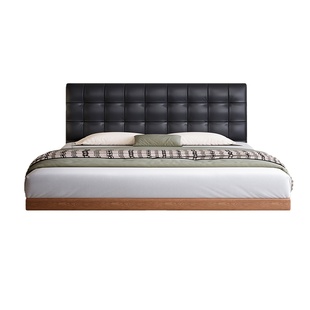 华夫格中古风真皮悬浮床薄床头实木床1米8主卧双人床小房间储物床