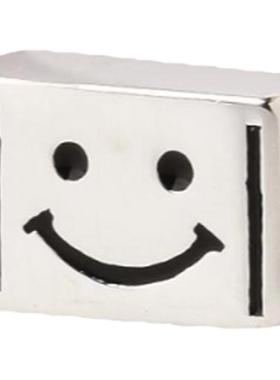 s925纯银实心笑脸方块隔珠横穿手链散珠diy串珠编绳银饰配件ins风