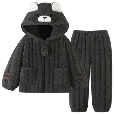 睡衣男款秋冬季珊瑚绒三层夹棉袄